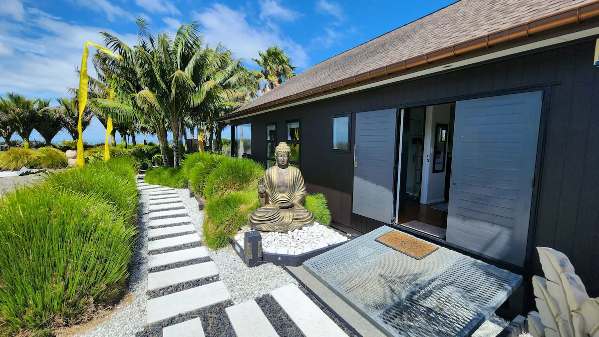 Property entrance at dusk