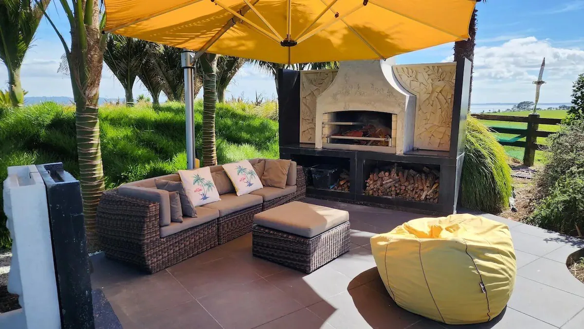 Outdoor fireplace and lounge